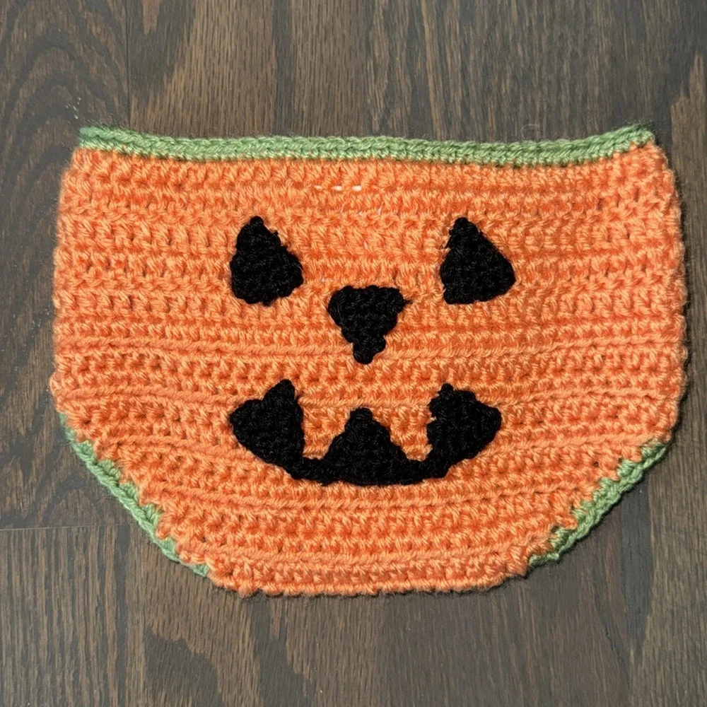 Hand Crochet Pumpkin Baby Halloween Costume Set 0-3M Hat Booties Diaper Cover